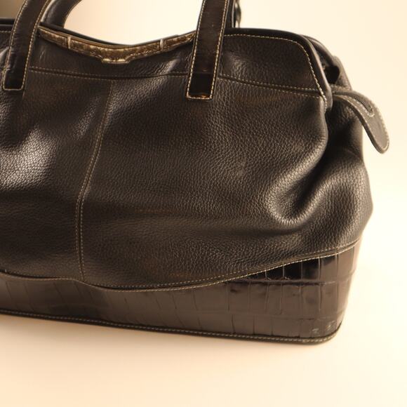 Brighton Black Leather Satchel – Style 368016 | Pebbled + Croc Trim | Zip Top To - Picture 8 of 10